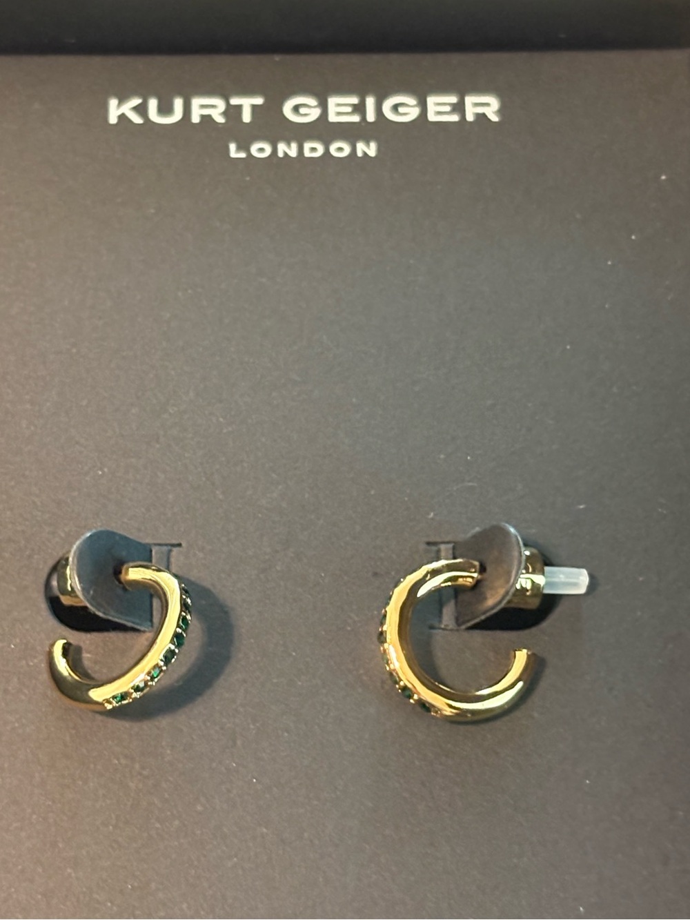 Kurt Geiger Gold Hoop Earrings with Green Stones